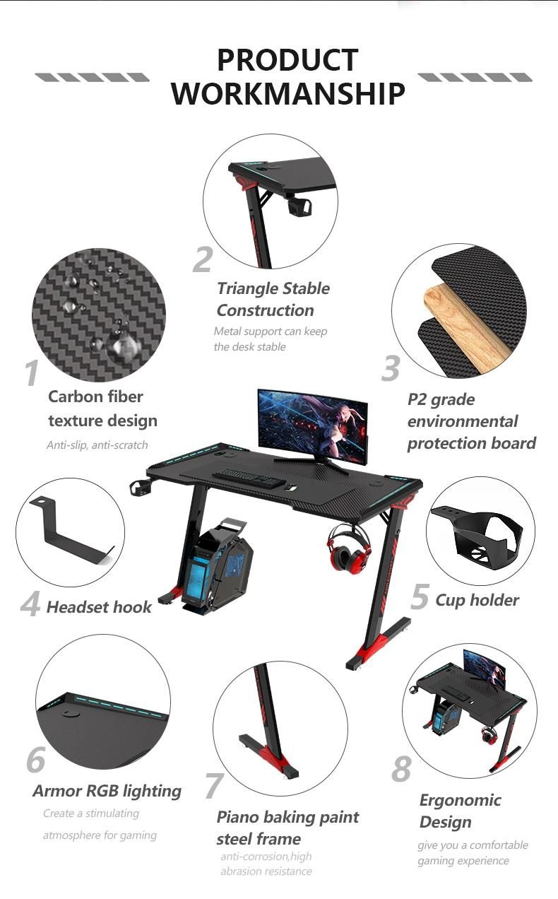 Aor Esports Customizes Furniture RGB LED Light Bedroom Student Laptop Desktop Dormitory Study Computer Table Gamer Competitive Chair Gaming Desk for Home Office