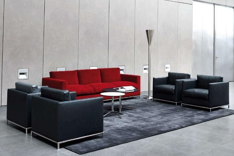 Stainless Steel Legs Business Sofa Set with Black Real Leather