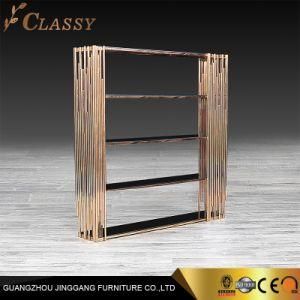 Quality Modern Golden Stainless Steel Bookcase with Temper Glass Shelf
