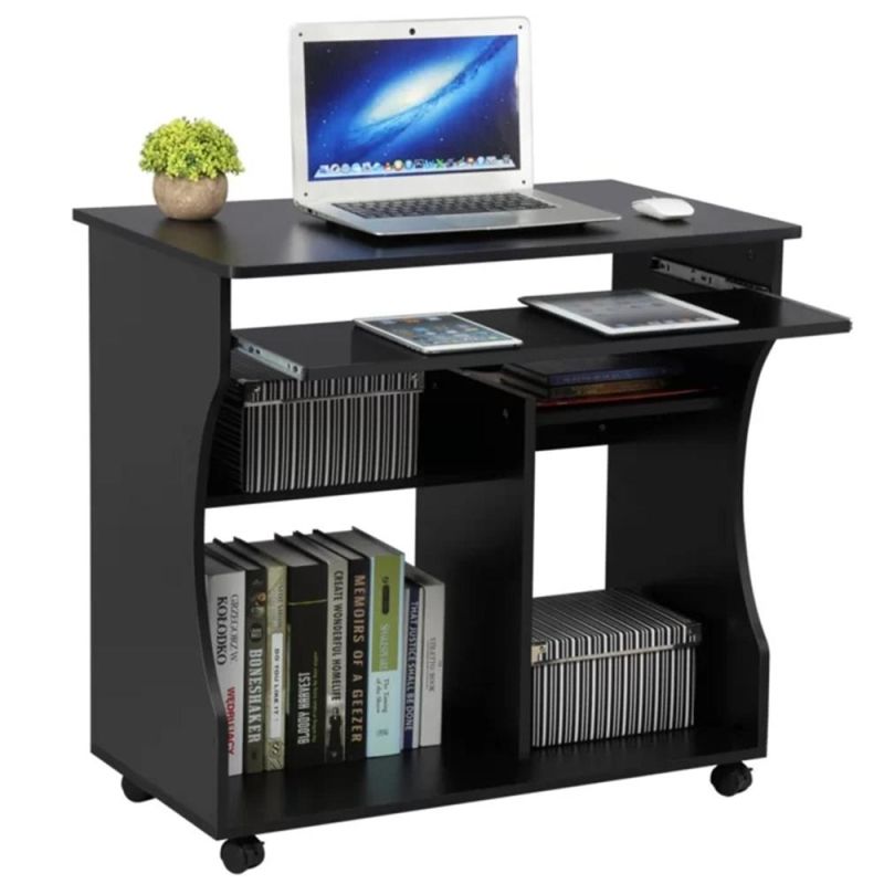 Office Furniture Computer Desk with Sliding Keyboard Tray on Wheels