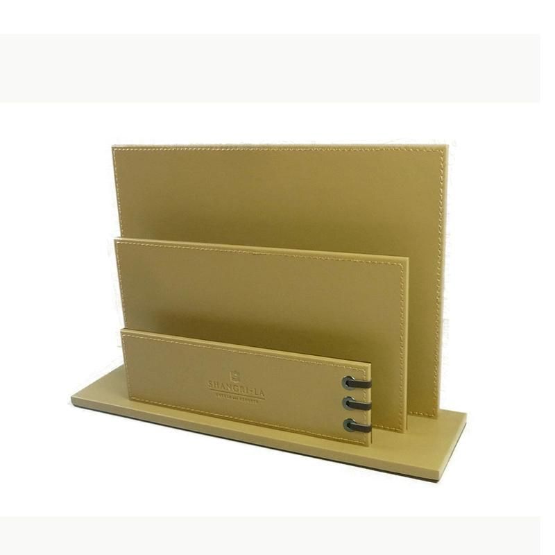 Modern Design Yellow Leatherette Office Desktop Document Organizer Magazine Display Stand Rack