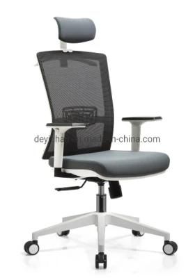 White Color Frame Simple Tilting Mechanism with Headrest BIFMA Standard Nylon Base High Back Office Mesh Back Chair