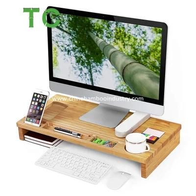 Customized Bamboo Monitor Stand Riser Desk Organizer Computer Monitor Riser Stand