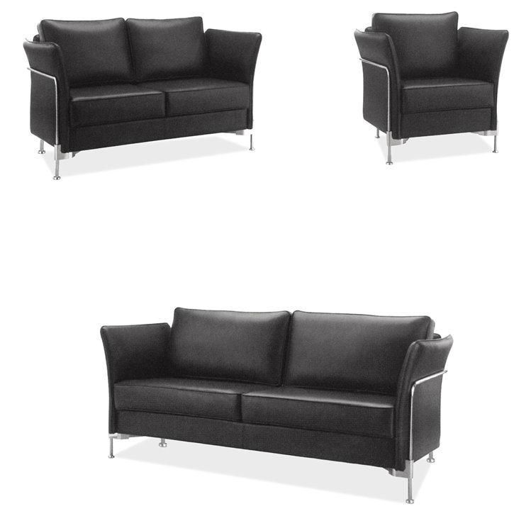 Black Color Leather Type Leisure Office Sofa with Stainless Steel Frame