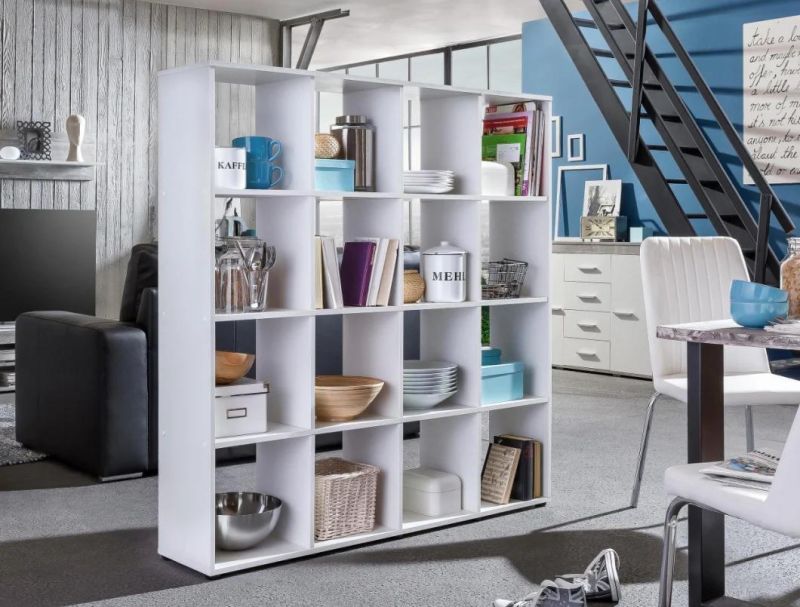 Height Stand White Wood Bookshelf Storage with 4 Tiers