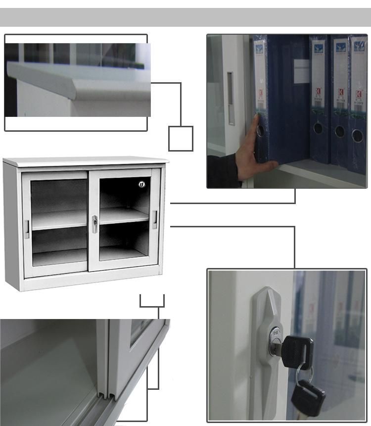 Low Price Good Quality Thin Edge Half Height 2 Door Steel Low Storage Cabinet.