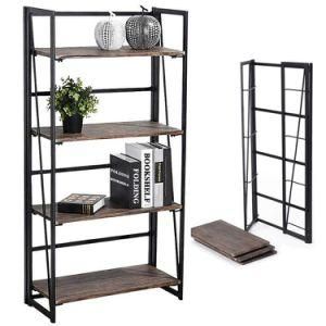 No Assembly Storage Shelves 4 Tiers Bookcase Home Office Cabinet Industrial Standing Racks Folding Bookshelf