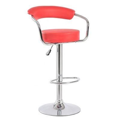 Red Fabric Leisure Bar Chair with Footrest Swivel Bar Stool Seat