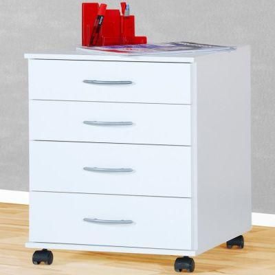 Mobile Four Drawers White Wood Filing Cabinet Home Office Furniture