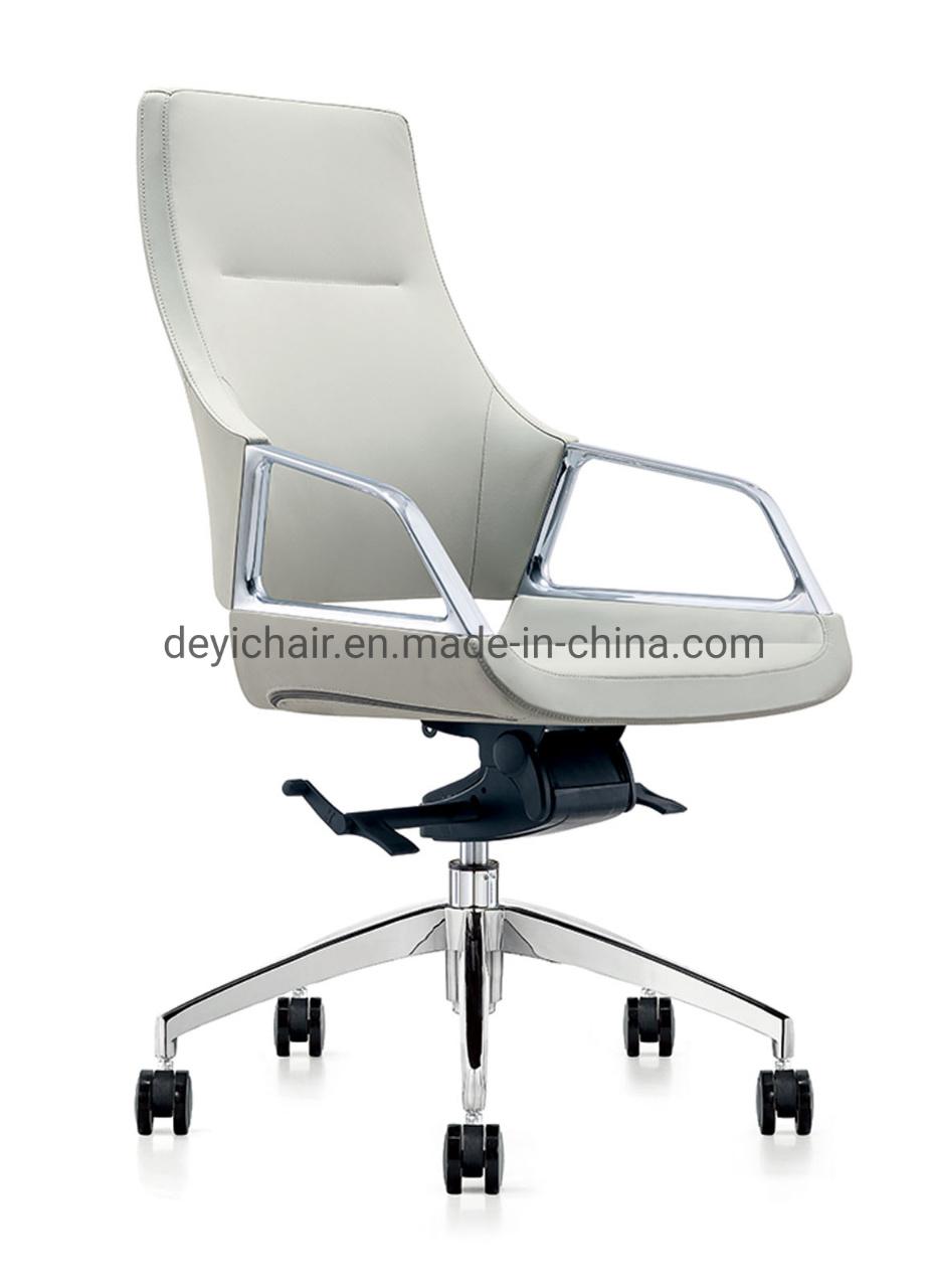 Tradition Style PU/Leather Upholstery for Seat and Back Aluminum Base PU Castor Chromed Finished Gas Lift Middle Back Chair