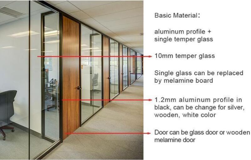 Full Feight Floor to Ceiling Partition Frosted Glass Partition Office
