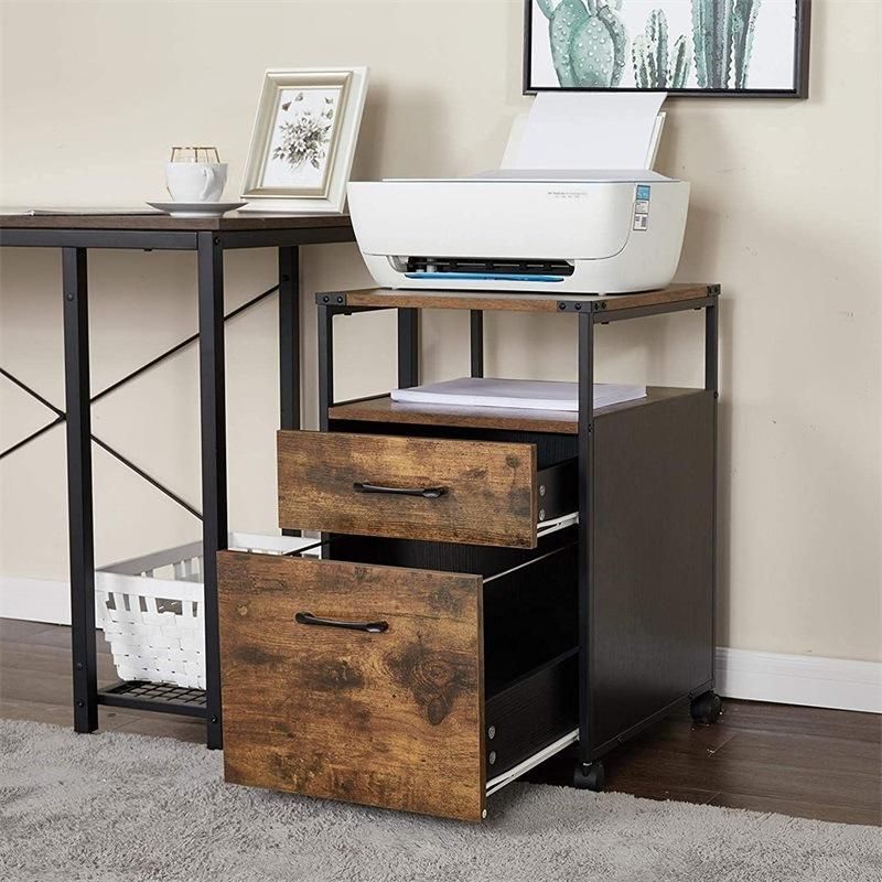 Mobile File Cabinet Rolling Filing Cabinet on Wheels Wood Office Cabinet for Home Office 2 Drawer Printer Stand with Open Shelf