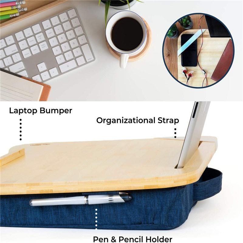 Small Bamboo Computer Desk Portable Laptop Stand with Pillow Cushion