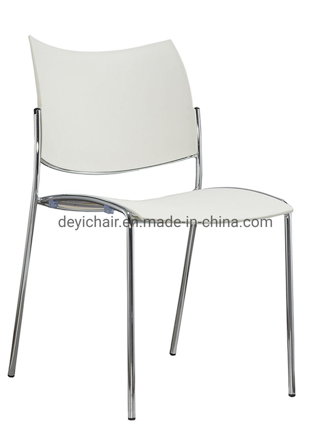 19mm Tube 1.5mm Thickness Four Legs Chrome Frame White Plastic Back and Seat Stackable Conference Chair