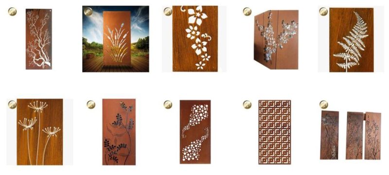 Corten Steel Rusty Rectangular Bamboo Pattern Metal Screen/ Laser Cut Fence Panel