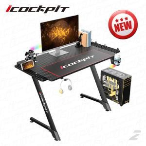Icockpit Gaming Table Z Shaped Computer Desk Expansion Shelf Gamer PC Workstation Gaming Desk