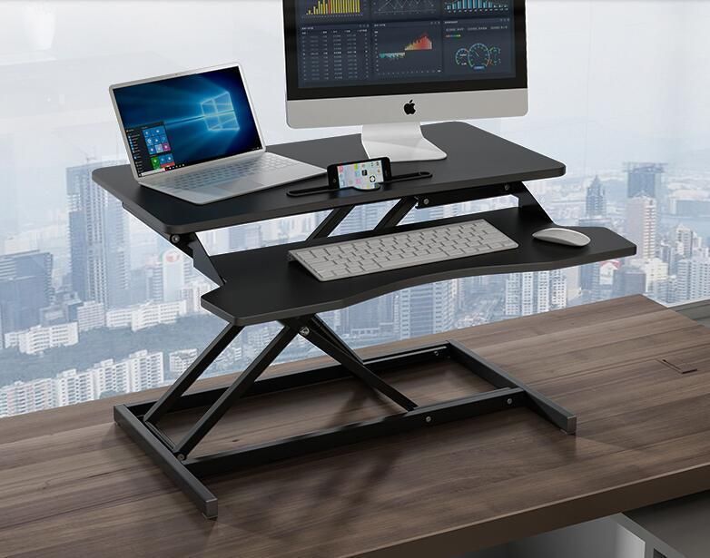 Desk Converter, Height Adjustable Riser, Sit to Stand Dual Monitor and Laptop Workstation with Wide Keyboard Tray