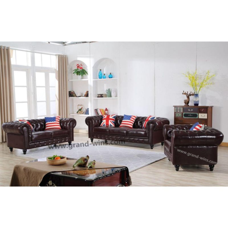 Vintage Deep Tufed Chesterfield Retro Couch Hotel Leather PU Sofa