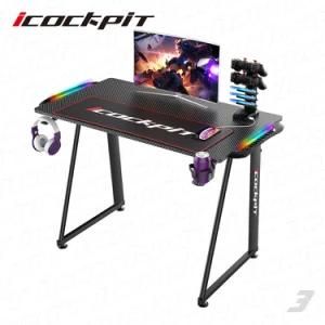 Icockpit Gaming Table PC Desk Carbon Fiber Top Metal RGB 7 Colors LED Gaming Desk