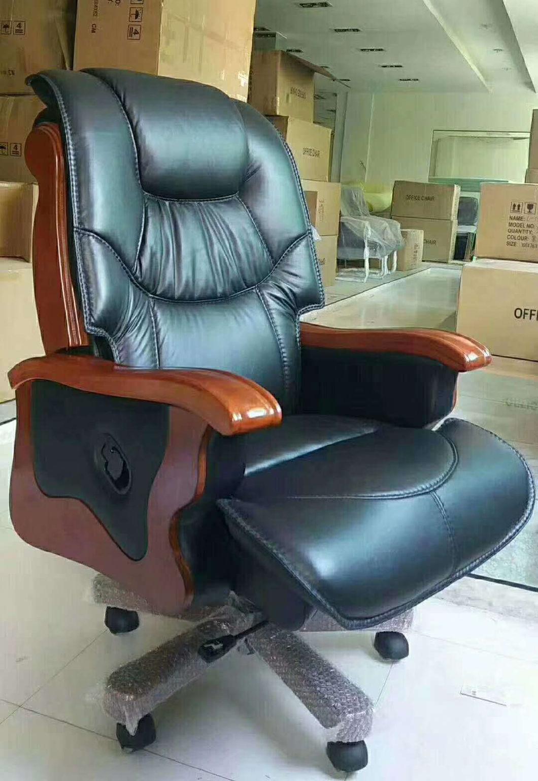 Antique Wooden Feet Ergonomic Swivel Executive Office Leather Chair