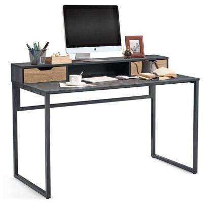 Study Room with Double Drawer Steel and Wood Combined Writing Desk 0315