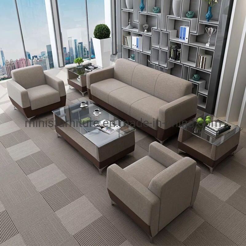 (M-SF31) Office/Lounge Good Quality Brown Fabric Sofas and Tables Furniture