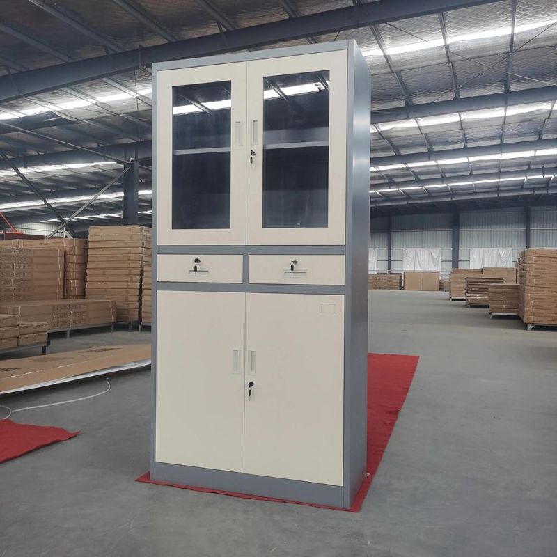 4 Glass Door Storage Metal Filing Cabinet Steel Cupboard
