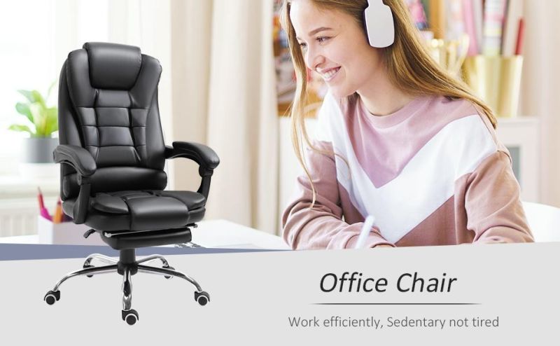 Mingsheng Ergonomic Executive Office Chair High Back PU Leather Reclining Chair with Retractable Footrest Lumbar Support Padded Headrest Armrest Dark Black