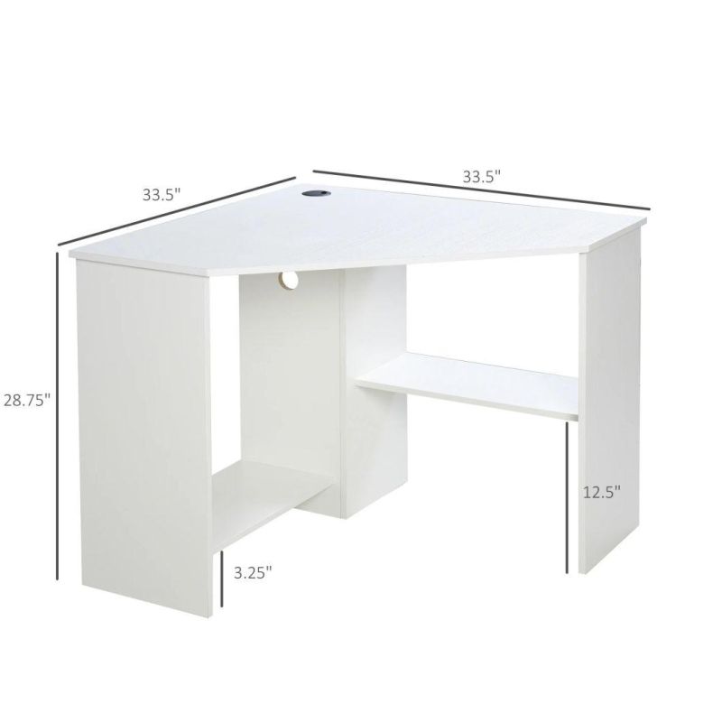 Modern Indoor Corner Laptop Desk W/ Multiple Shelf Design & Strong Build White