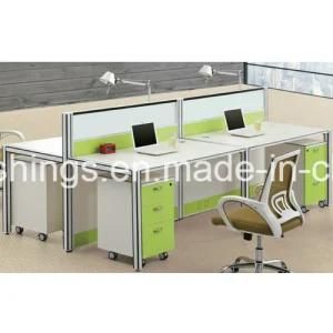 4-Person Melamine Office Table Glass Computer Workstation