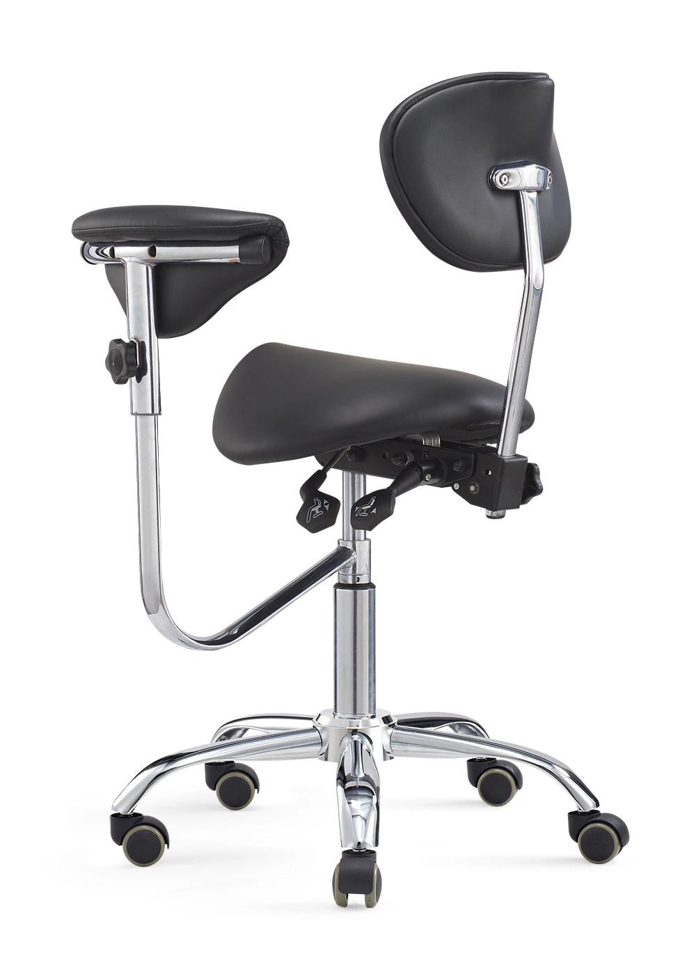 Ergonomic Saddle Seat Medical Chair Dental Assistant Stool with Adjustable Backrest Armrest