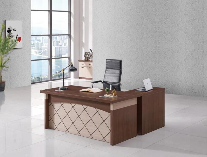 Luxury Modern Design L Shaped Wooden Executive Office Table with Mobile Pedestal