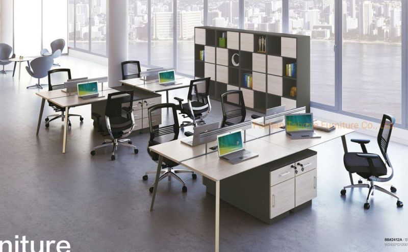 Office Project Modern Wooden Partition 4 Seats Staff Melamine Workstation