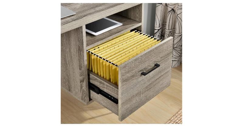 LED Wood Computer Desk with Storage Bookcase for Home