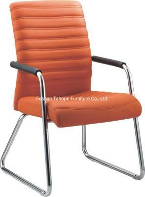 High Quality Orange Ergonomic Office Meeting Chair Arched Feet PU Leather Chair for Sale