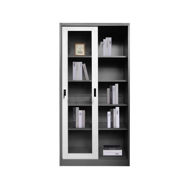 Office Metal Wardrobe 2 Glass Sliding Doors Office Cupboard Metal Cabinet