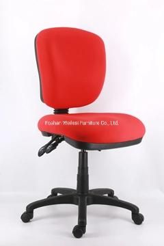 Red Color 3 Lever Light Duty Mechanism Without Armrest Nylon Base and Castors Low Back Fabric Chair