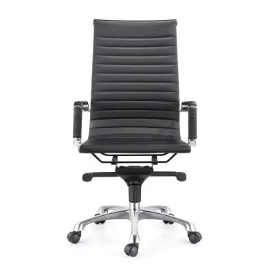 Executive Black Swivel Leather Office Chair with Chromed Frame