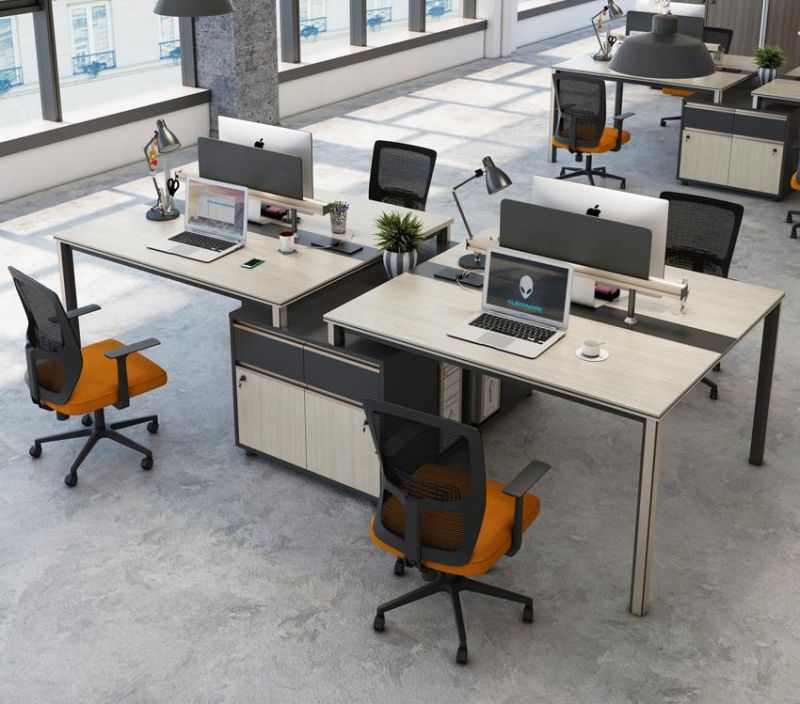 Commercial Computer Wood Screen Desk 4 Person Workstation Office Workbench