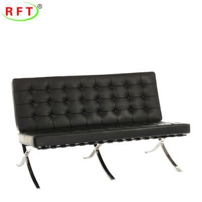 Black Genuine Leather Stainless Steel Hospital Furniture Office Meeting Room Sofa